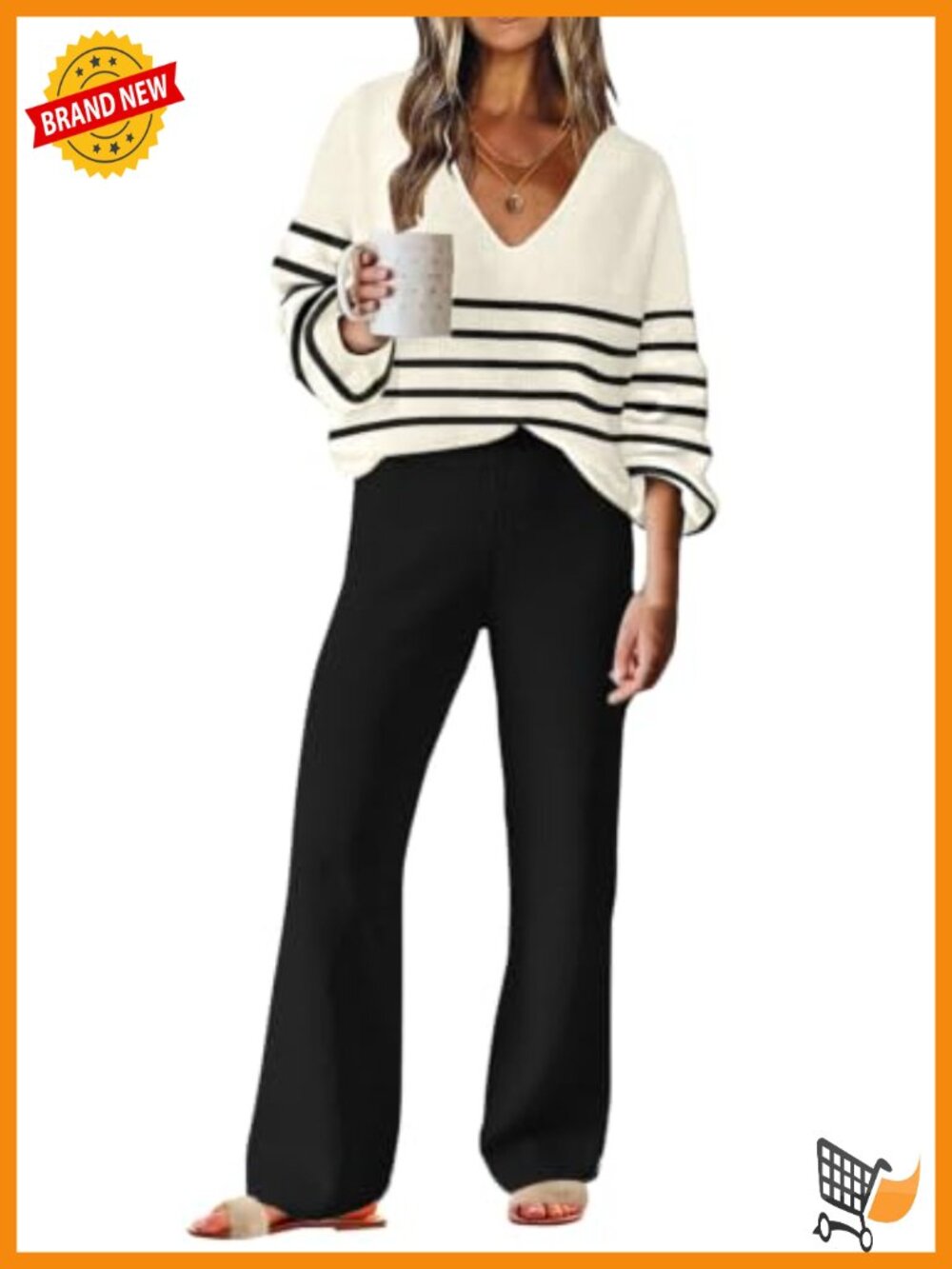 Womens 2 Piece Sweater Lounge Set V Neck Knit Pajama Set Loungewear